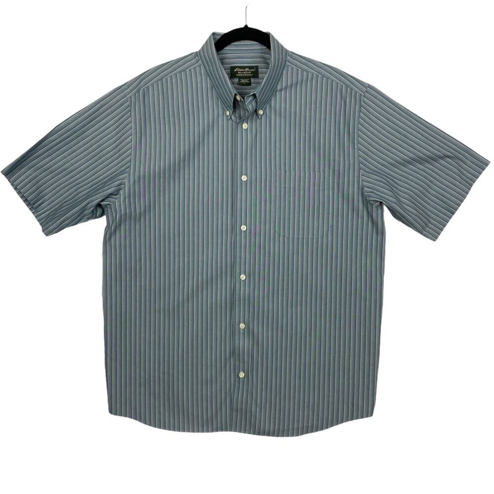 Eddie Bauer Blue Stripe Wrinkle Resistant Relaxed Fit Shirt Large